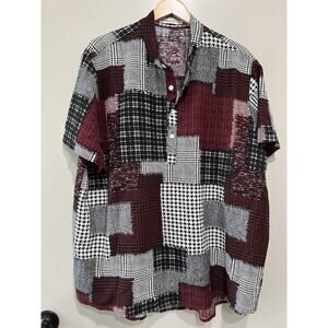 MISSLOOK Women’s Linen Shirt tunic Patchwork print Lagenlook Boho size-2XL